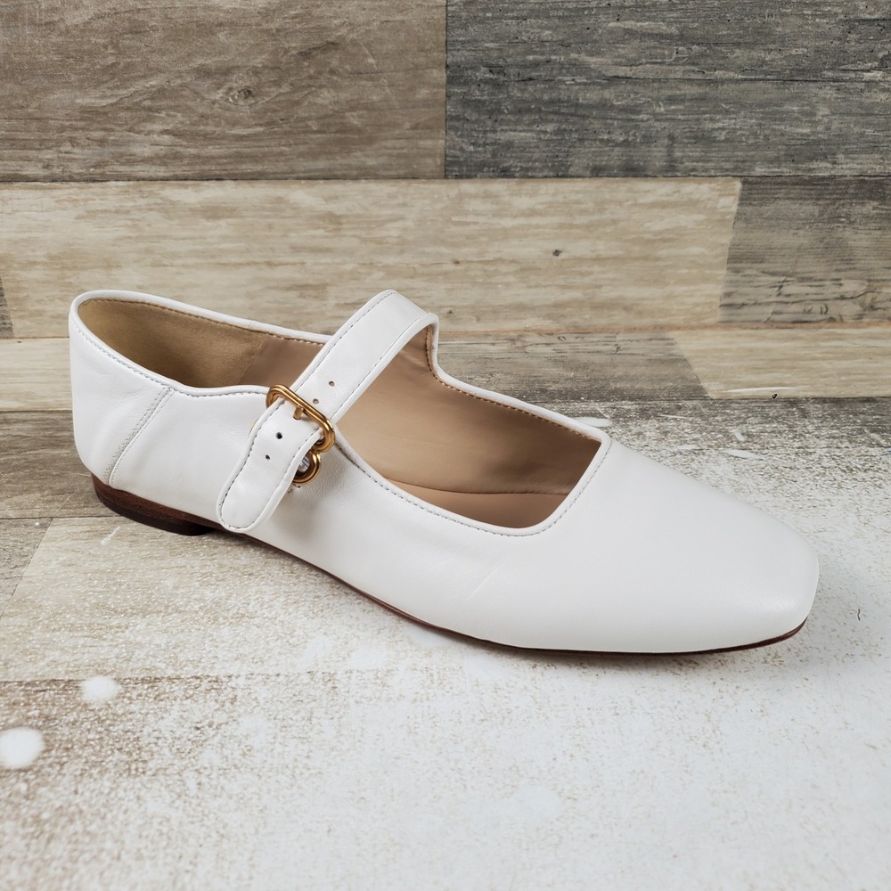 Sam Edelman Michaela Womens Mary Jane Buckled Flats Sz 9.5 M White Square Toe